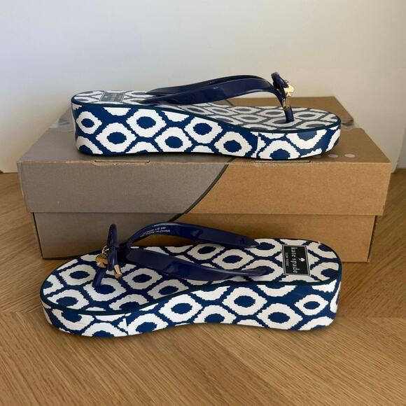 Kate Spade Platform Navy/White Women Flip Flops Sandals - SZ 8 - Picture 11 of 14